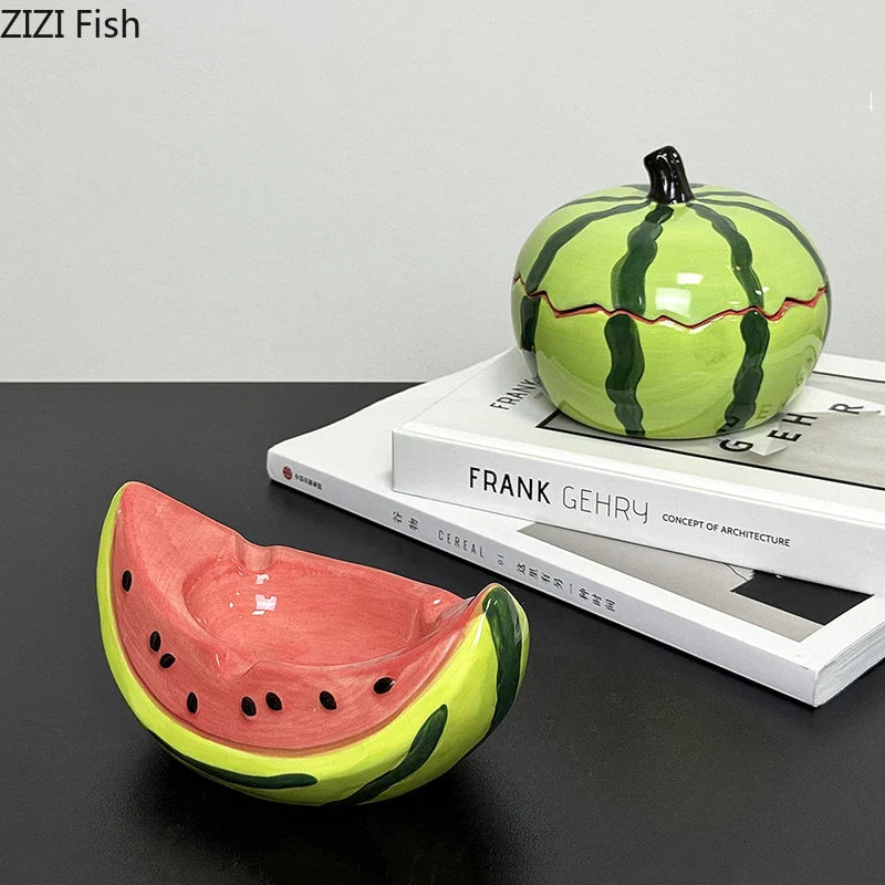 Watermelon Porcelain Ashtray by Afralia™ - Smoking Accessories for Weed & Cigarettes