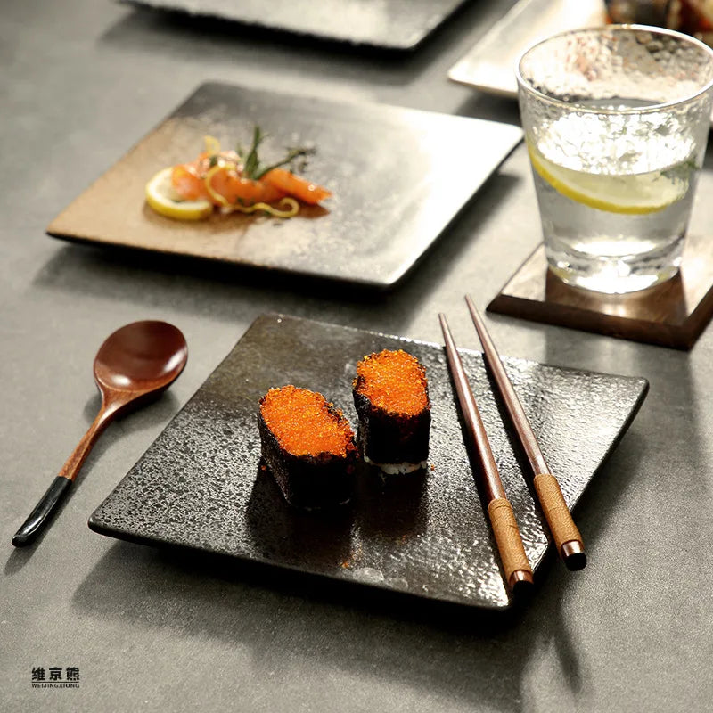 Afralia™ Glazed Barbecue Wing Plate with Knife - Japanese Style Tray for Roast Wings and Fish