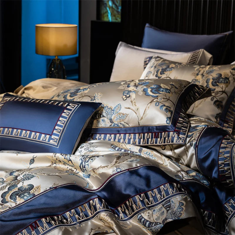 Afralia™ Satin Jacquard Egyptian Cotton Bedding Set with Silky Duvet Cover