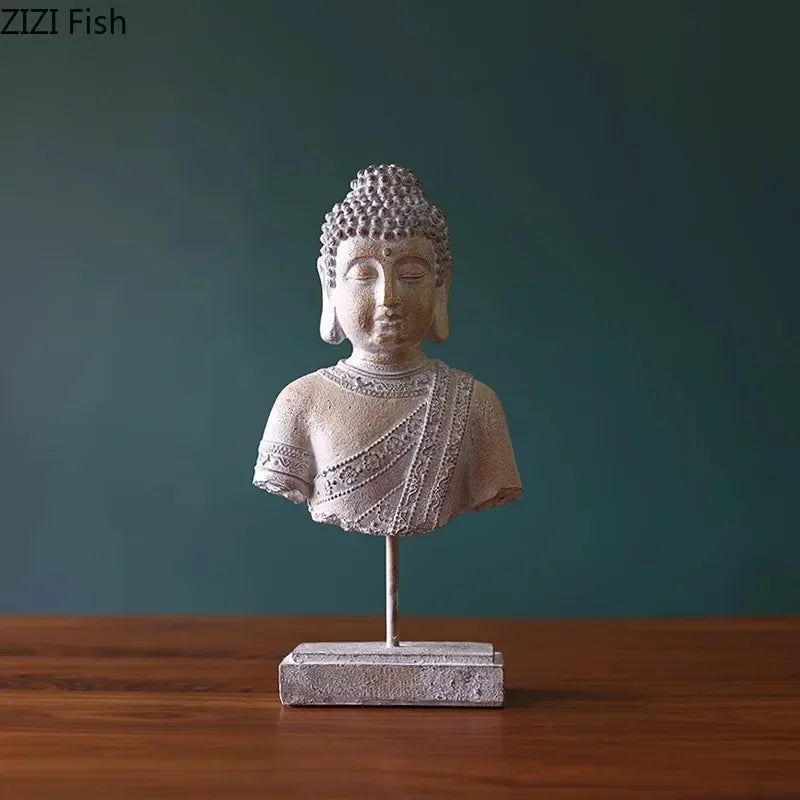 Afralia™ Buddha Head Statue Resin Sculpture Religious Desk Ornament Room Decor
