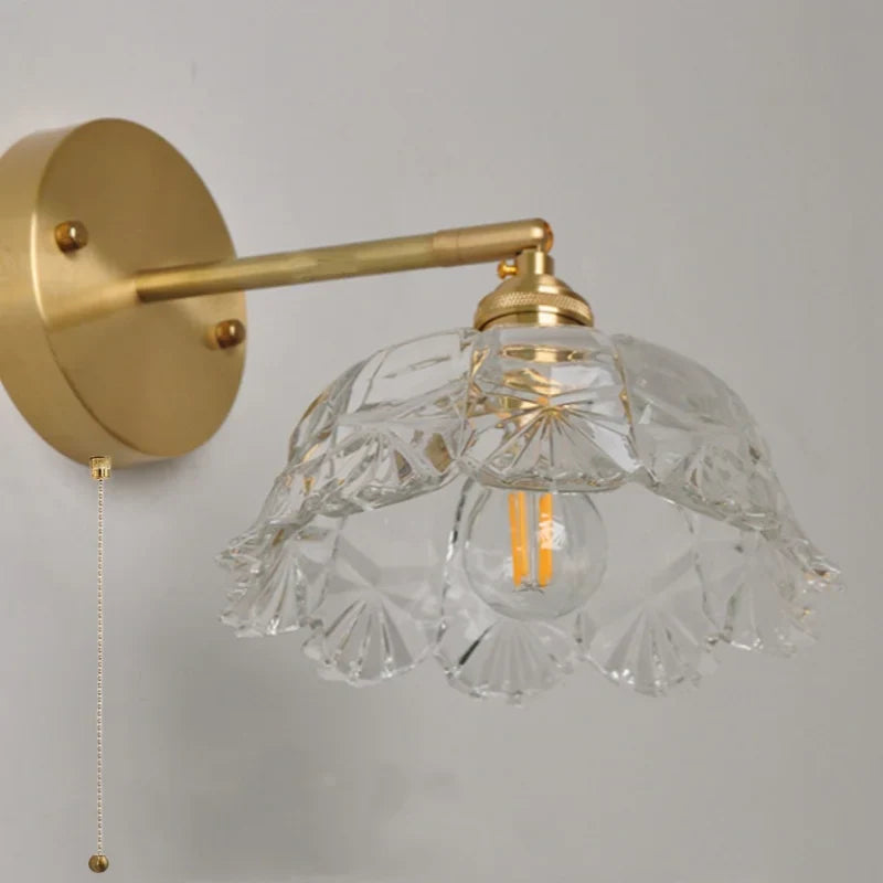 Afralia™ Clear Glass LED Wall Light with Pull Chain Switch