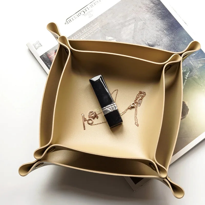 Afralia™ Leather Desktop Organizer Tray: Home/Office Cosmetics, Jewelry, Key Storage Holder