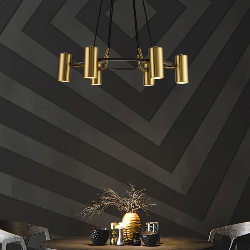 Afralia™ Gold LED Ring Chandelier | Modern Black Wire Adjustable Lighting Fixture