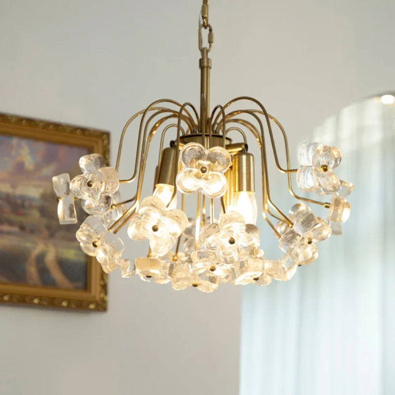 Afralia™ Antique Petal Glass Iron Chandelier for Home Decor