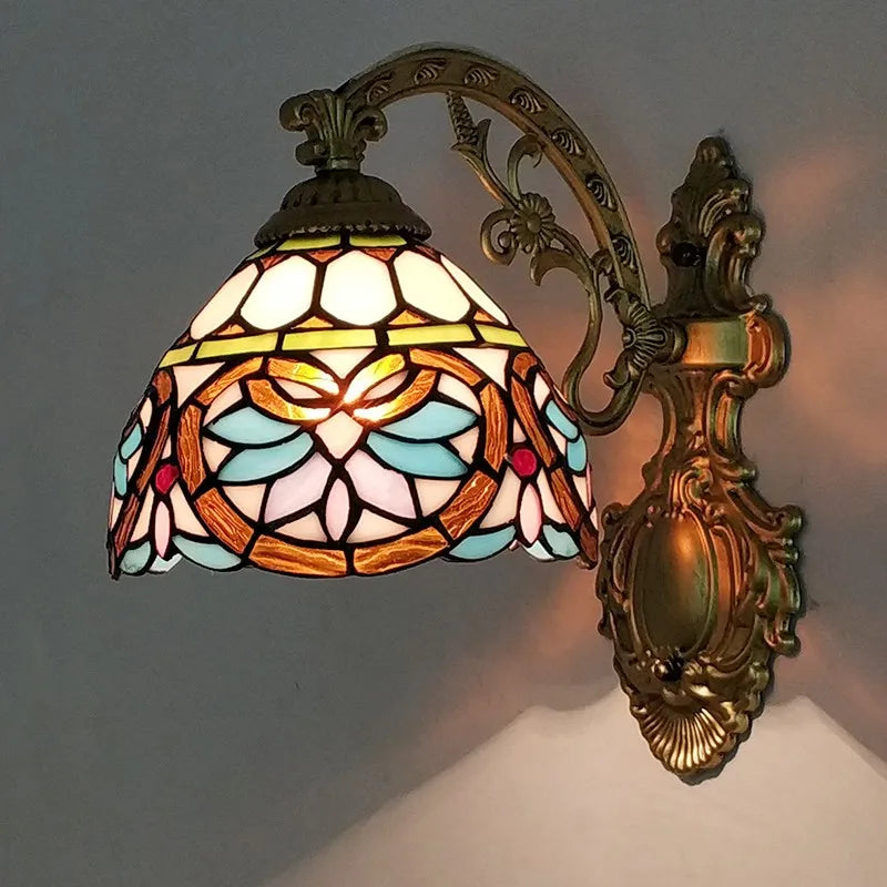 Afralia™ Tiffany Glass Wall Lamp Colorful Art Light for Living Room Bedroom Aesthetic Decor