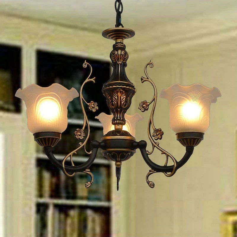 Afralia™ Vintage Iron Chandelier with Glass Lampshade Lighting Fixture