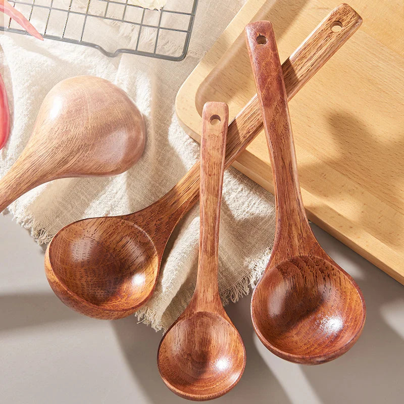 Afralia™ Natural Wood Spoon Set for Nonstick Cookware - Handmade Cooking Utensils