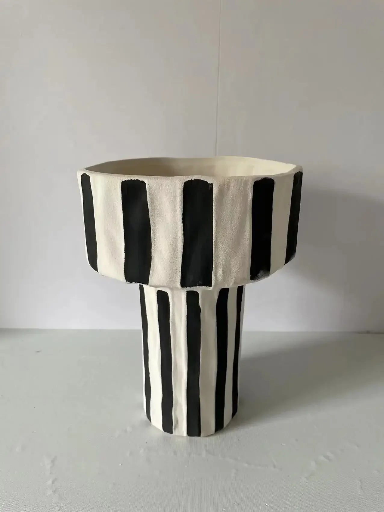 Afralia™ Striped Wide Mouth Ceramic Vase - Geometric Flowerpot Handicraft Ornaments