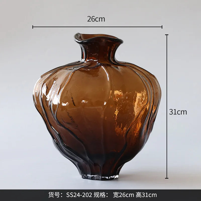 Afralia™ Brown Wavy Grain Glass Vase Terrarium Flower Home Decor Bottle