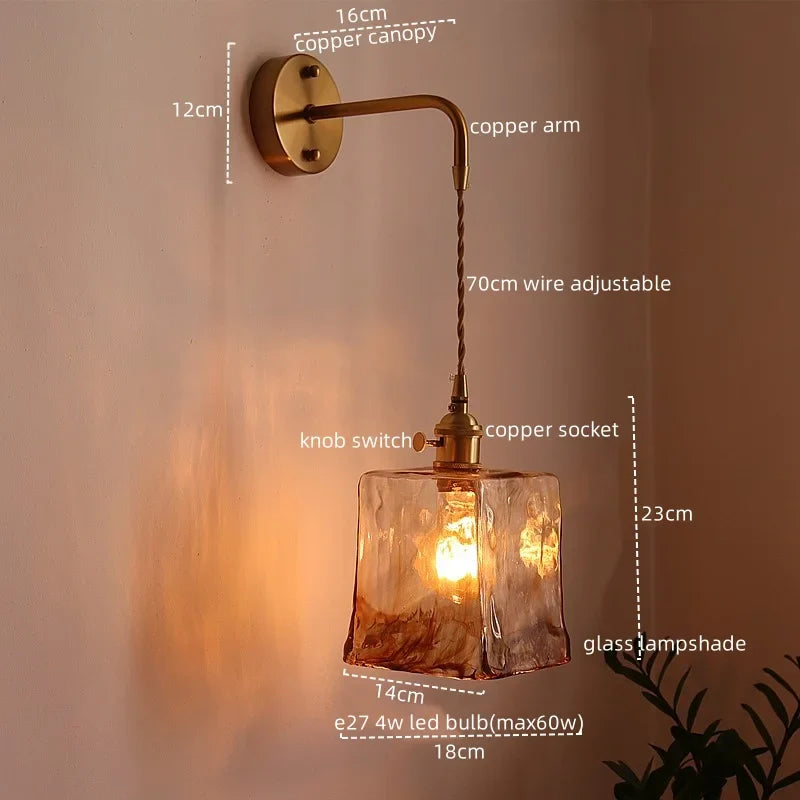 Afralia™ Glass Copper LED Wall Sconce Vintage Style for Bedroom Dining Room Mirror Lighting