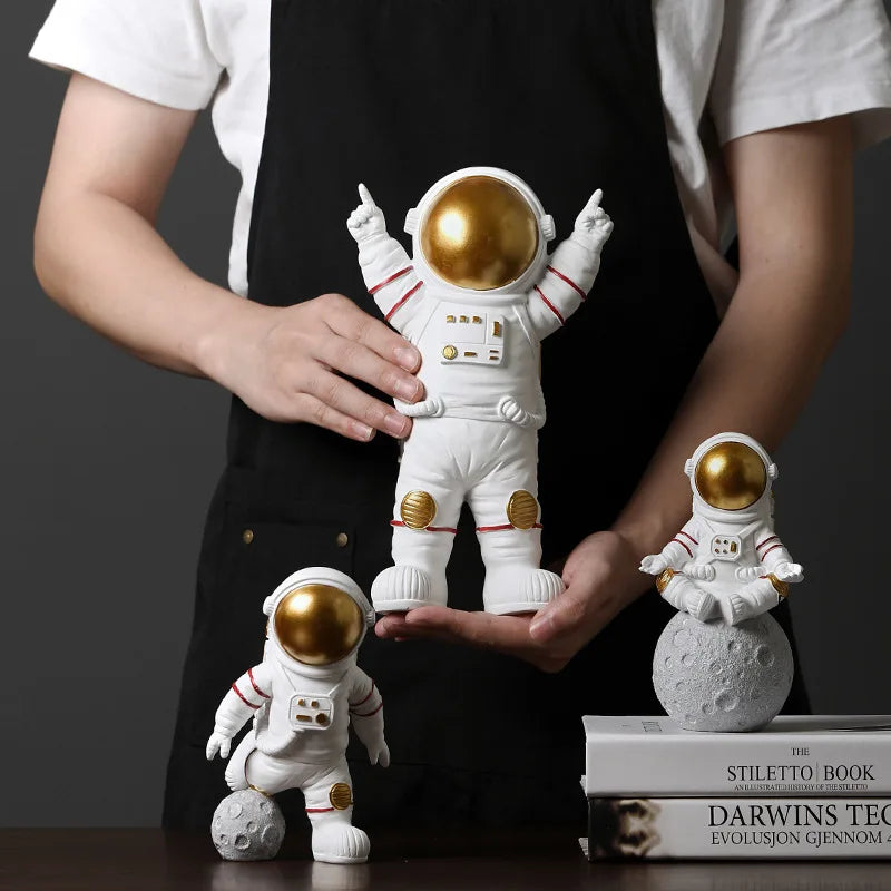 Afralia™ Astronaut Figurines: Modern Spaceman with Moon Sculpture, Perfect Gift for Man & Boyfriend
