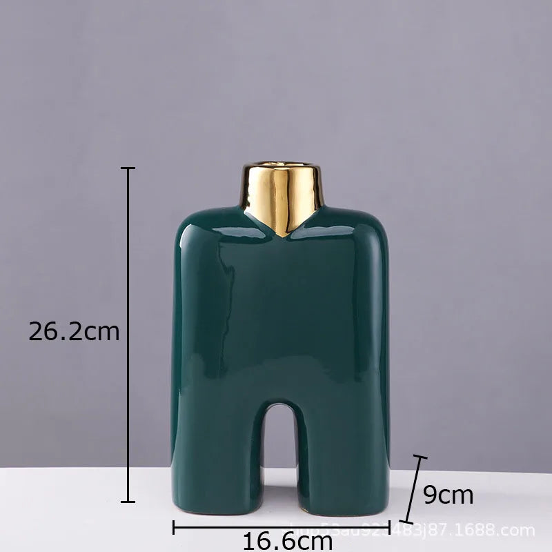 Afralia™ Gold Ceramic Vase Desk Decor Artificial Flower Arrangement Aesthetic Room Vase