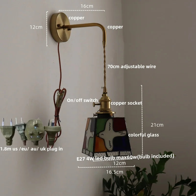 Afralia™ Tiffany Style LED Wall Sconce with Pull Chain Switch and Stained Glass Peace Dove