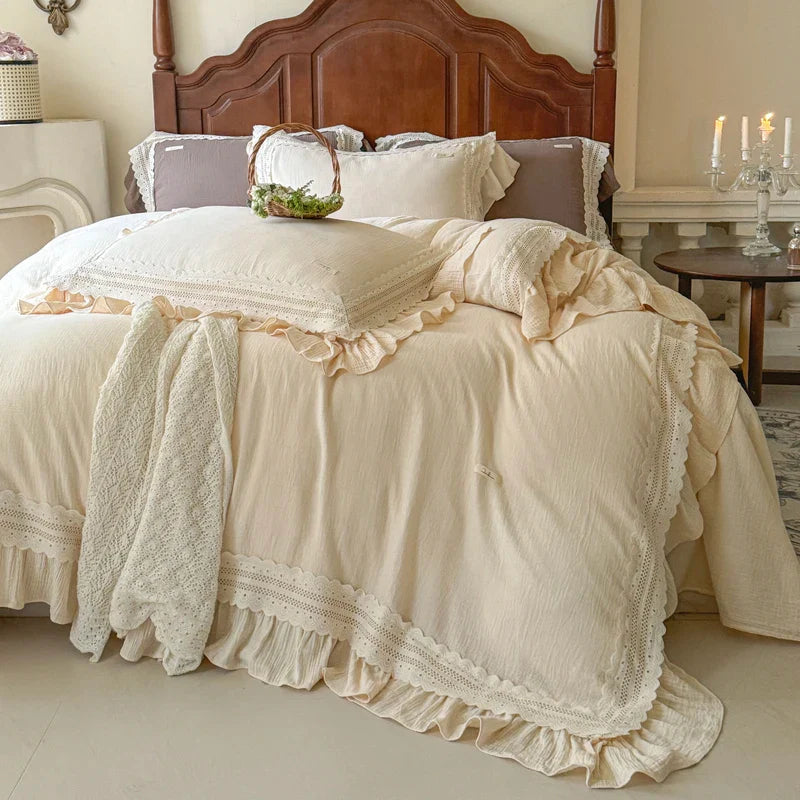 Afralia™ French Ruffles Cotton Bedding Set - Double Layer Crepe Comfort Collection