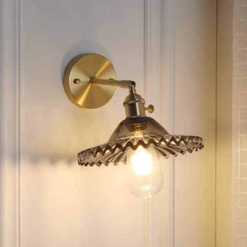 Afralia™ Vintage Green Glass LED Wall Light with Pull Chain Switch