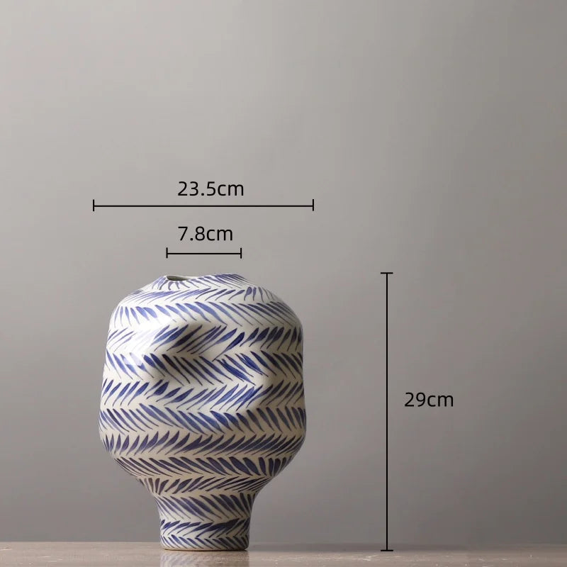 Afralia™ Hand-Painted Striped Ceramic Vase: Home Decor Flower Pot Craft Pottery.