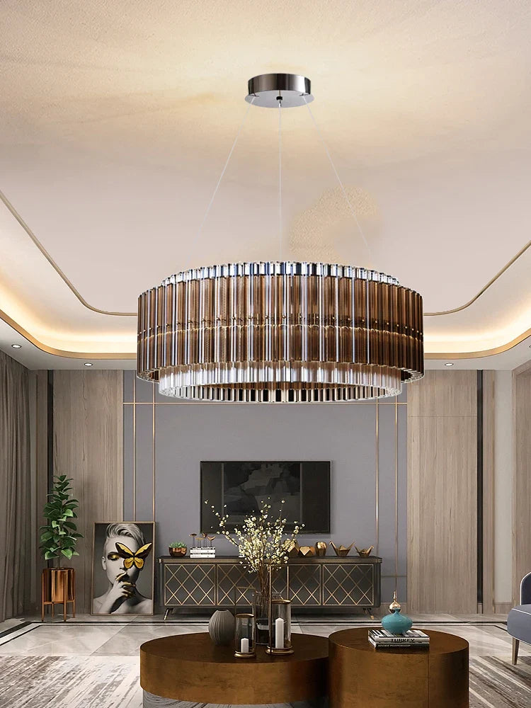 Afralia™ Brown Crystal Luxury Chandelier, Vintage Designer Hanging Lamp for Living Room