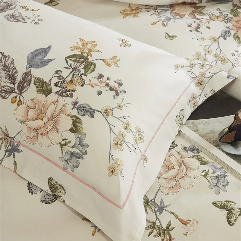 Afralia™ Butterfly Blooming Flowers Print 100% Egyptian Cotton Bedding Set