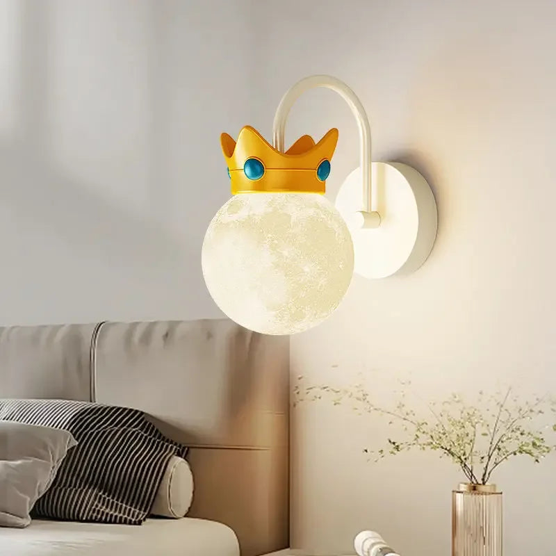Afralia™ Moon Ball Crown Wall Lamp Cream Wind, Creative Corridor Eye Protection.