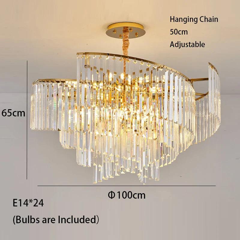 Afralia™ Gold Glass Chandelier Light | European Spiral Design for Dining Room Decor