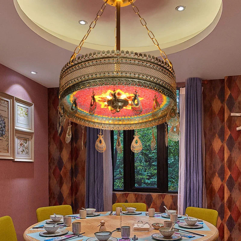 Afralia™ Bohemian Exotic Stained Glass Pendant Lights LED E27 for Home Decor & Dining