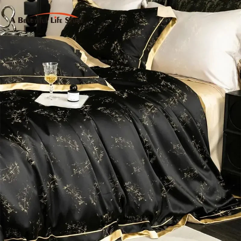 Afralia™ Luxe Eucalyptus Bedding Set in Black/Gold - Silky Soft & Skin-friendly