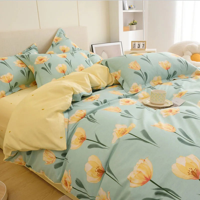 Afralia™ Floral Cotton King Size Bedding Set: Duvet Cover, Bed Sheets, Quilt Cover, Pillowcase
