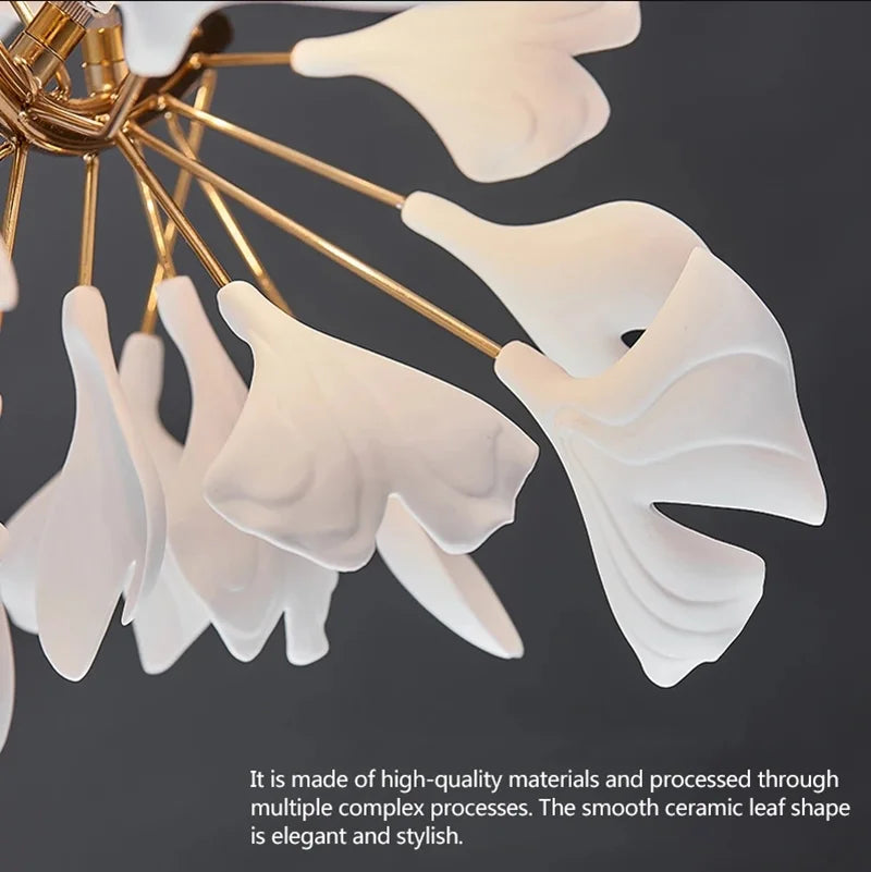 Afralia™ Gold Branches Chandelier Porcelain Leaves Pendant Lights