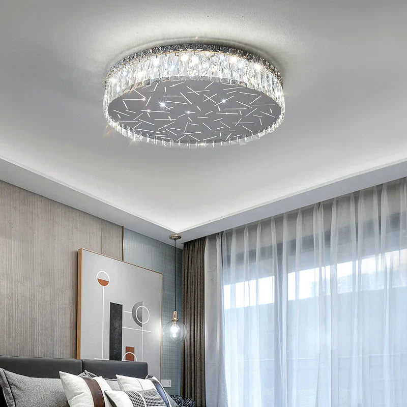 Afralia™ Modern Round LED Chandelier for Living Room, Remote Control Stainless Steel Ceiling Lamp