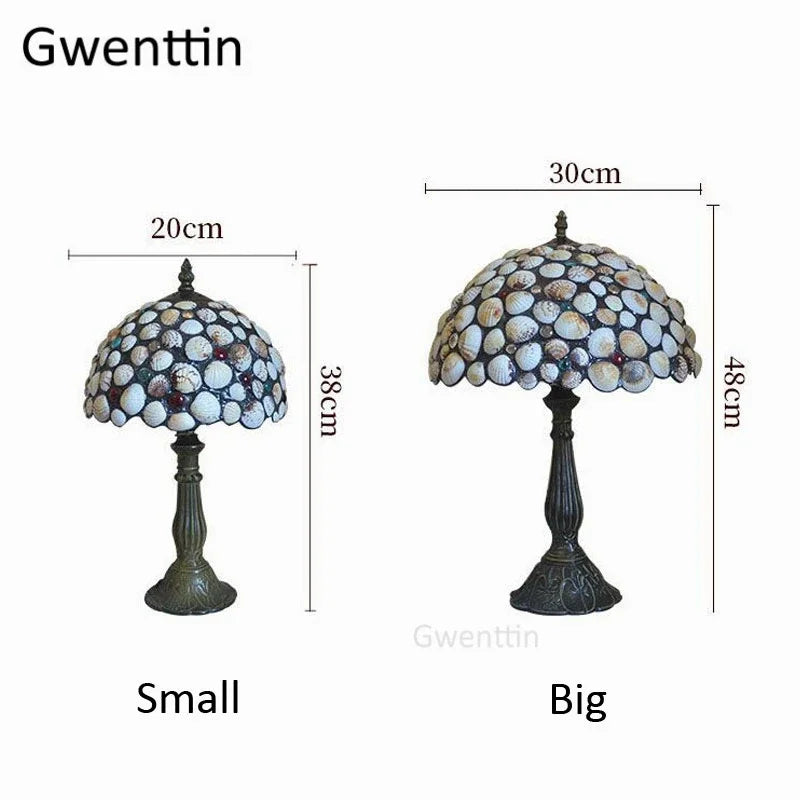 Afralia™ Stained Glass Shell Tiffany Table Lamp for Home Bedroom Lighting Fixtures