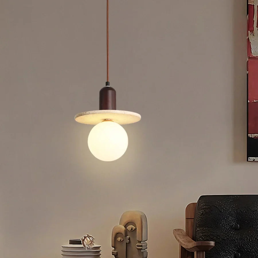 Afralia™ White Glass LED Pendant Lights Stone Wabi Sabi Home Decor Hang Lamp
