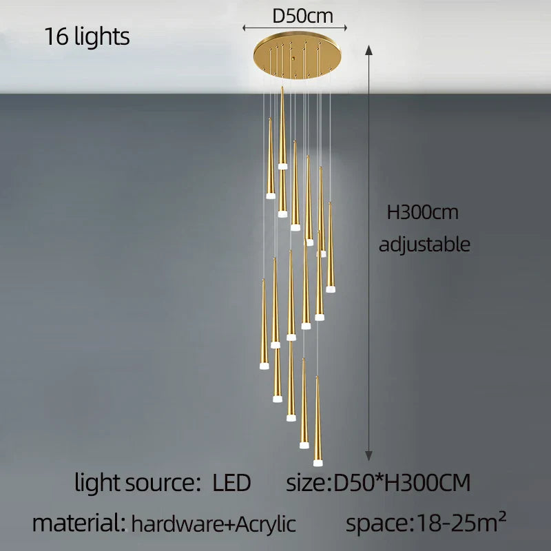 Afralia™ Golden LED Tapered Chandelier for Modern Living Room & Kitchen Lighting