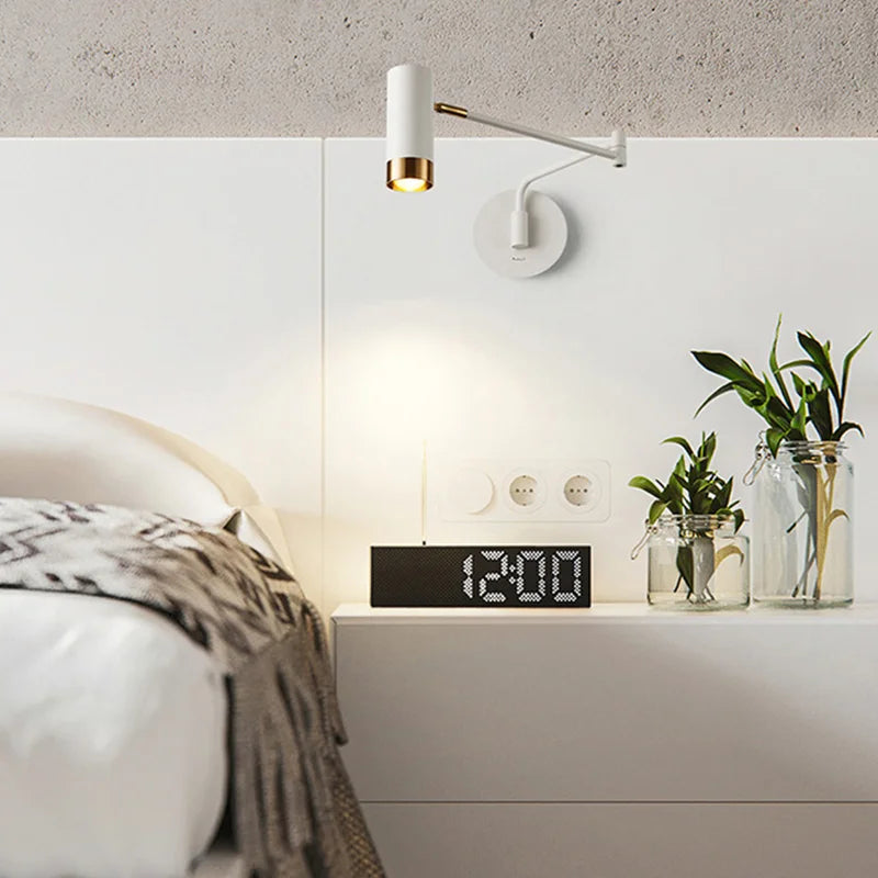 Afralia™ Luxury Modern LED Wall Lamp Swing Arm Sconce for Bedroom Study