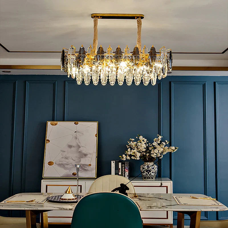 Afralia™ Gold Leaf Crystal Chandelier: Modern LED Dining Room Ceiling Light