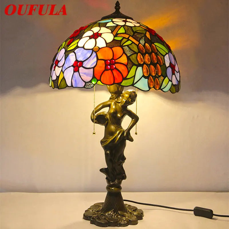 Afralia™ Exquisite Flowers Glass Table Lamp - LED Desk Light for Home, Study, Bedroom