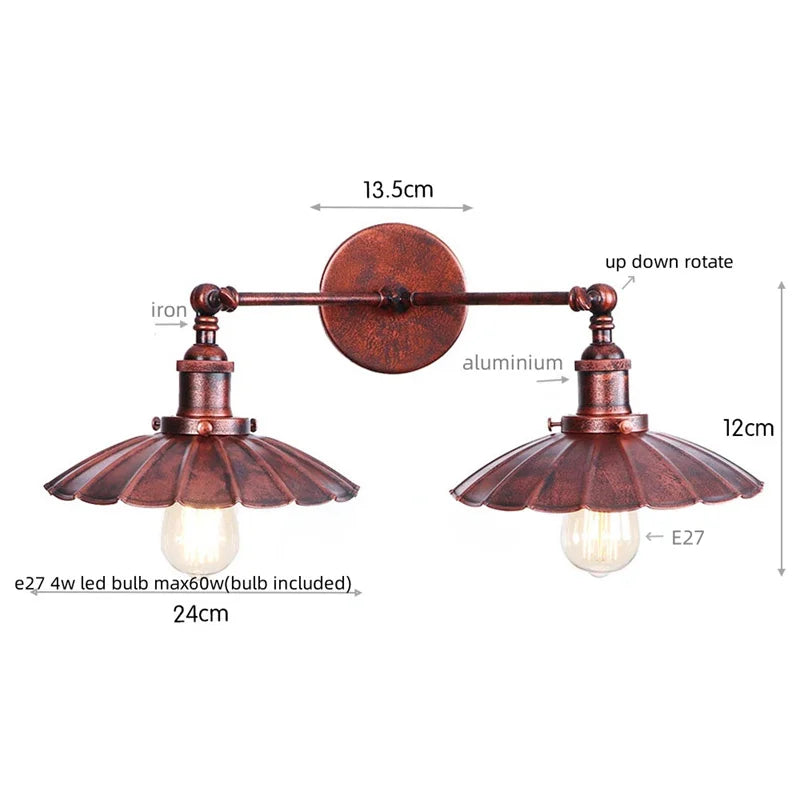 Afralia™ Adjustable Rustic LED Wall Lamp Antique Industrial Style Iron Vintage Lightings