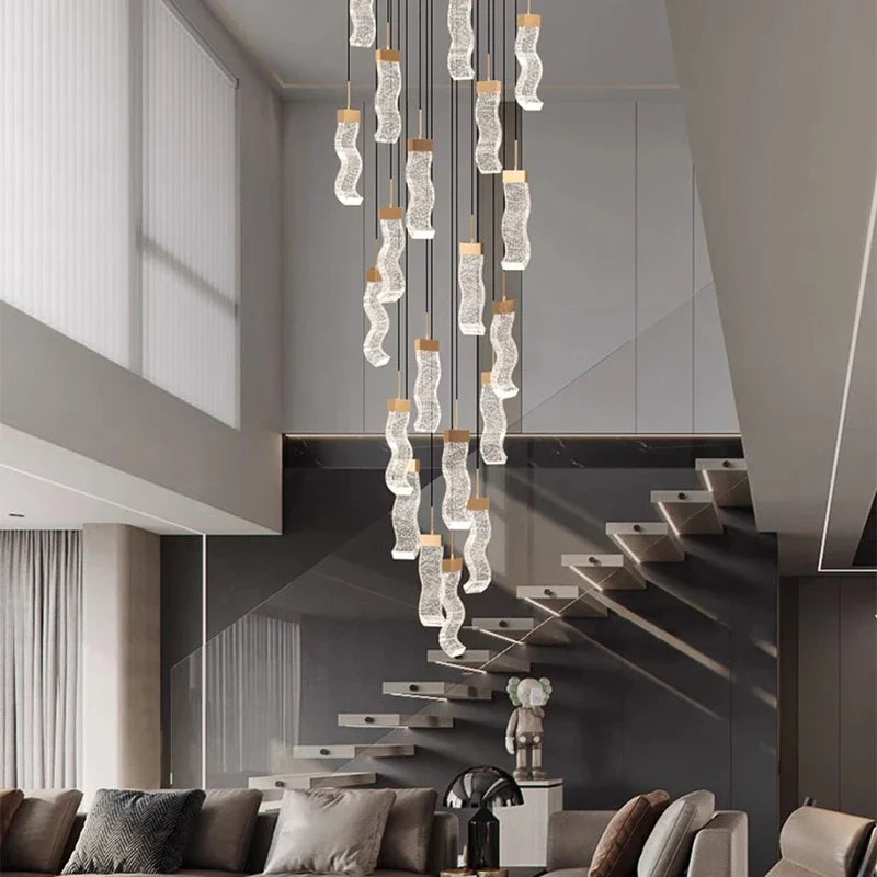 Afralia™ Crystal Chandelier Stair Pendant Lamp Living Room Pendant Lights Interior Lighting