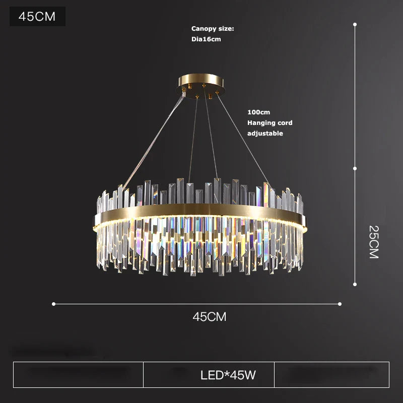 Afralia™ Crystal Chandelier LED Hanging Lamp Gold Silver Postmodern Design