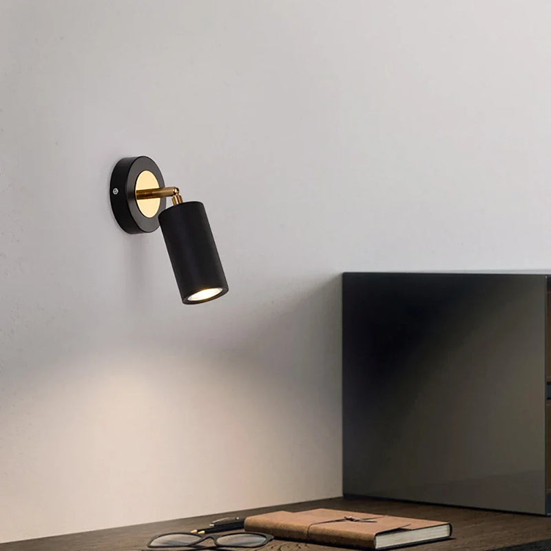 Afralia™ Modern Rotatable Wall Lamp - Black and Gold Bedside Sconce for Adjustable Reading Spotlight