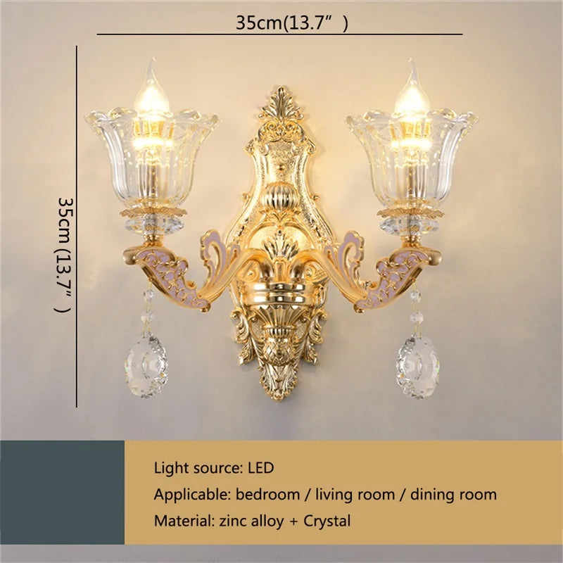 Afralia™ Gold Crystal Wall Sconce LED Lamp for Home Bedroom & Living Room