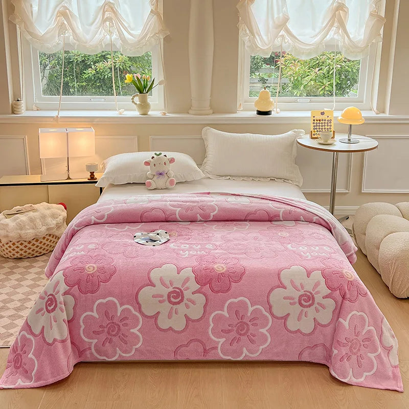Afralia™ Colorful Flower Patterns Velvet Blanket for Student Bed – Light & Cozy Blanket