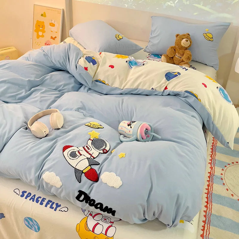 Afralia™ Cotton Bedding Set Cute Pattern Soft Comforter Single/Double Size Duvet Cover