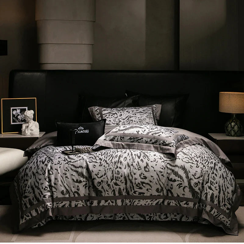 Afralia™ 1000TC Egyptian Cotton Zebra Print Bedding Set with Duvet Cover, Sheet, Pillowcases