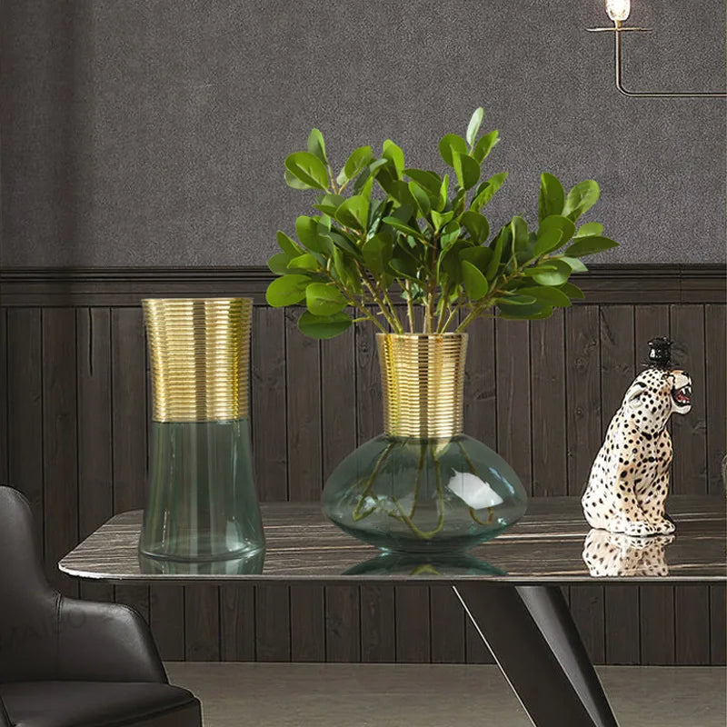 Afralia™ Gold Metal Glass Vase: Round Transparent Terrarium for Home Decor & Flower Arrangement