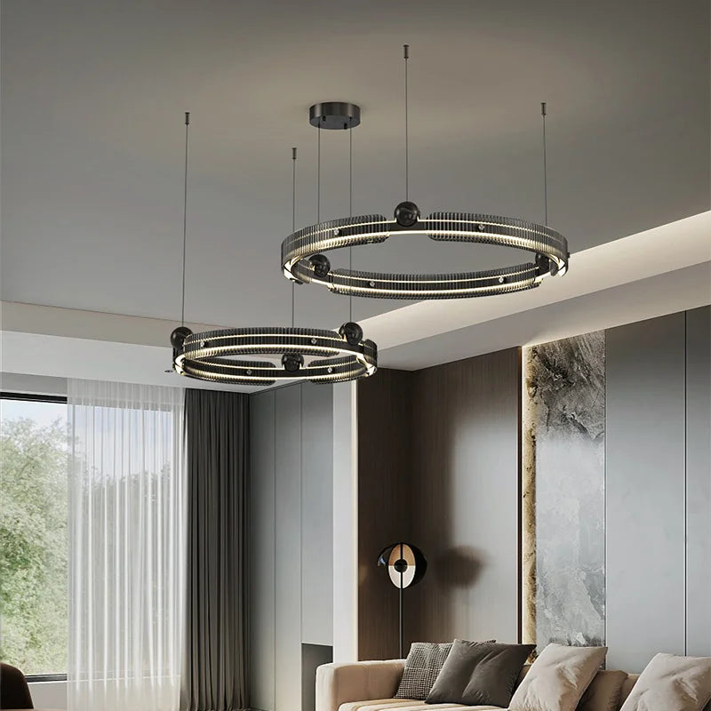 Afralia™ Light Luxury Circle LED Living Room Chandelier