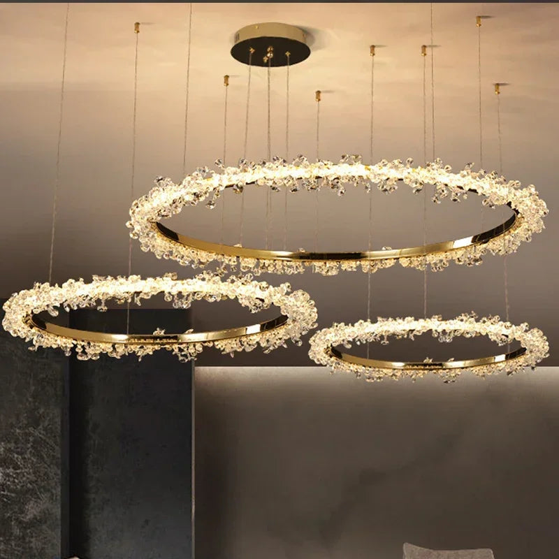 Afralia™ Golden Round Crystal Chandelier | Nordic Luxury LED Halo Chandelier for Living Room