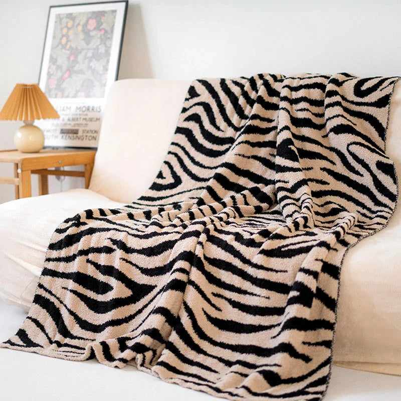 Afralia™ Zebra Stripes Warm Sofa Blanket Autumn Winter Comfort Shawl Bed Tail Blanket