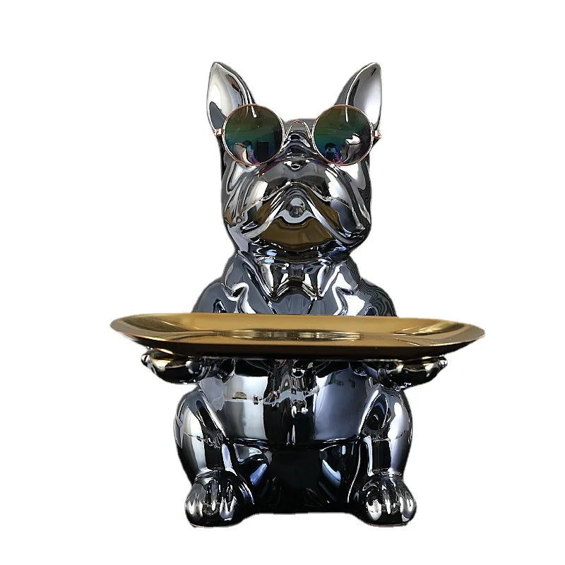 Afralia™ Nordic French Bulldog Butler Sculpture with Tray - Home Decor Gift