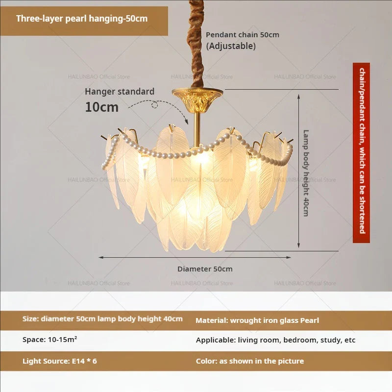 Afralia™ Cream Wind Feather Pearl Crystal Chandelier for Luxury Living Room and Bedroom