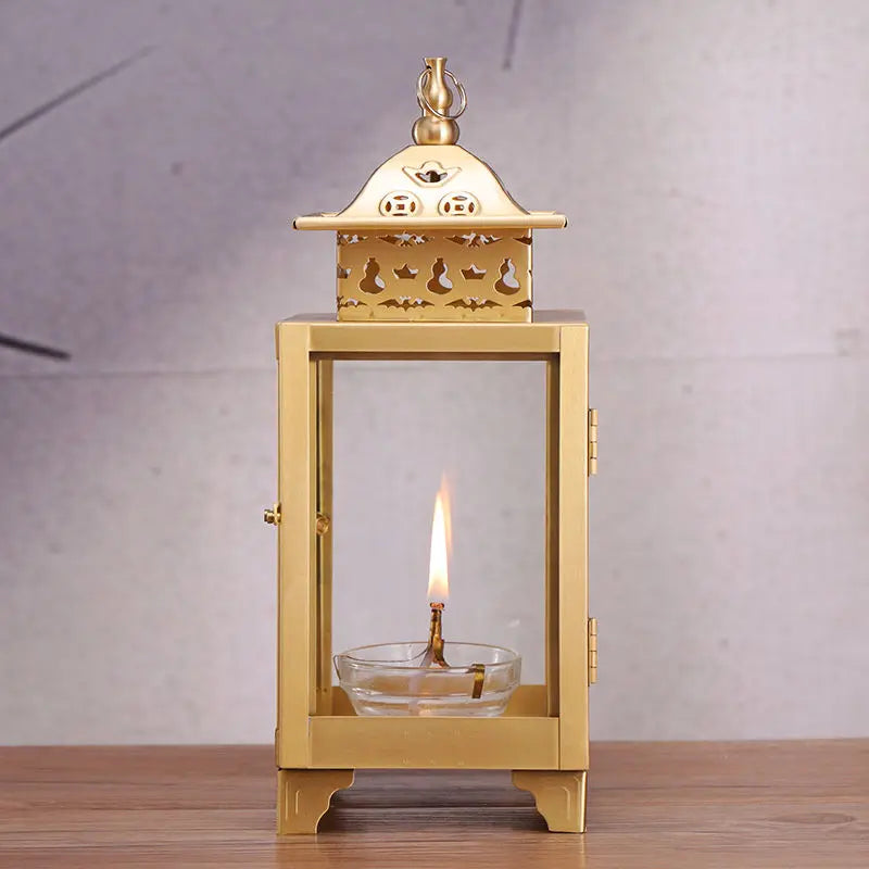 Afralia™ Copper Oil Lamp for Worship with Windproof Design and Pure Ghee